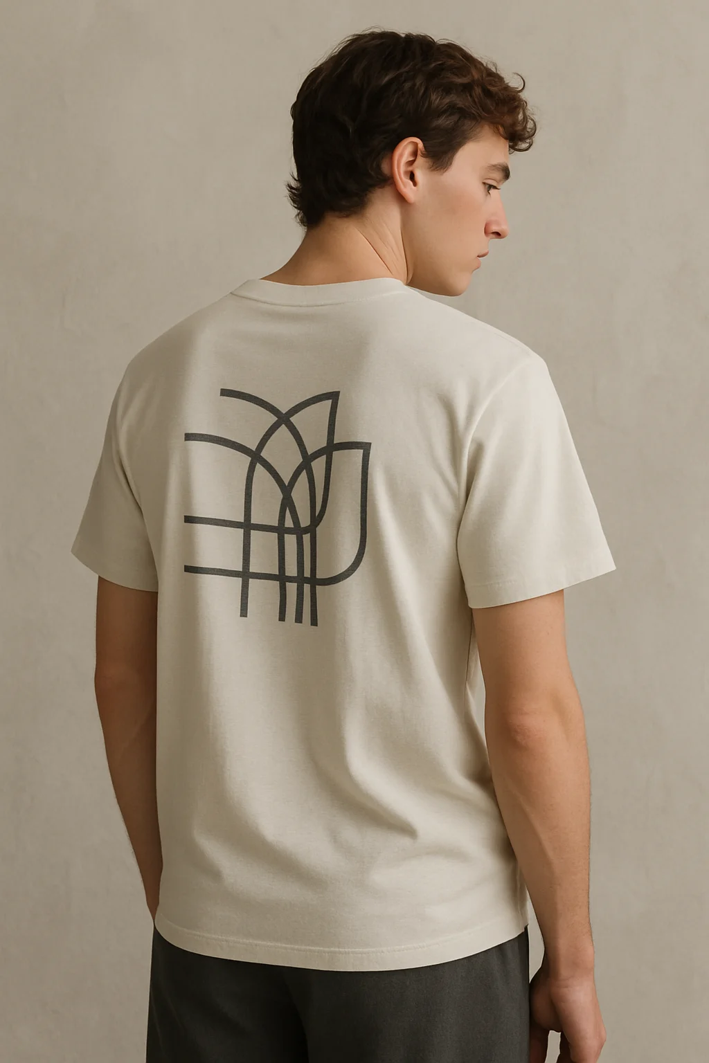 T-shirt featuring minimalist line art inspired by traditional weaving