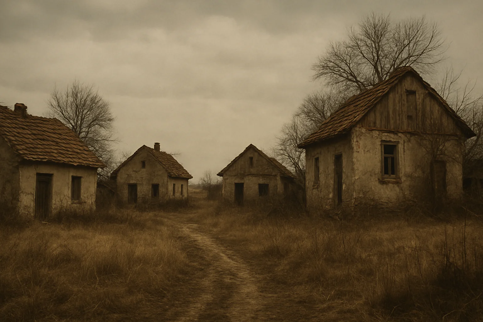 Abandoned rural houses reflecting the decline of traditional village life