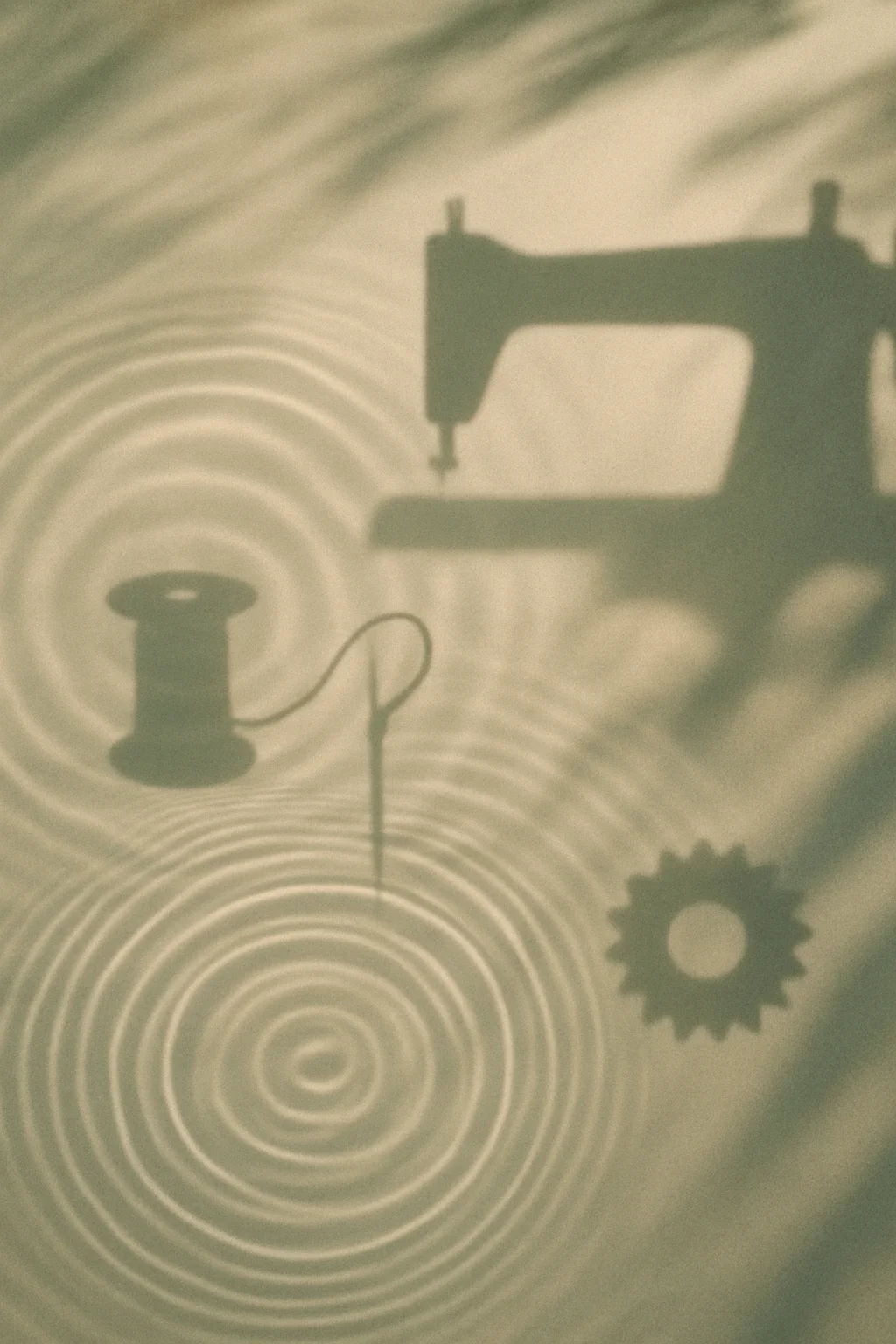 Symbolic shadows of sewing tools representing low impact and mindful production