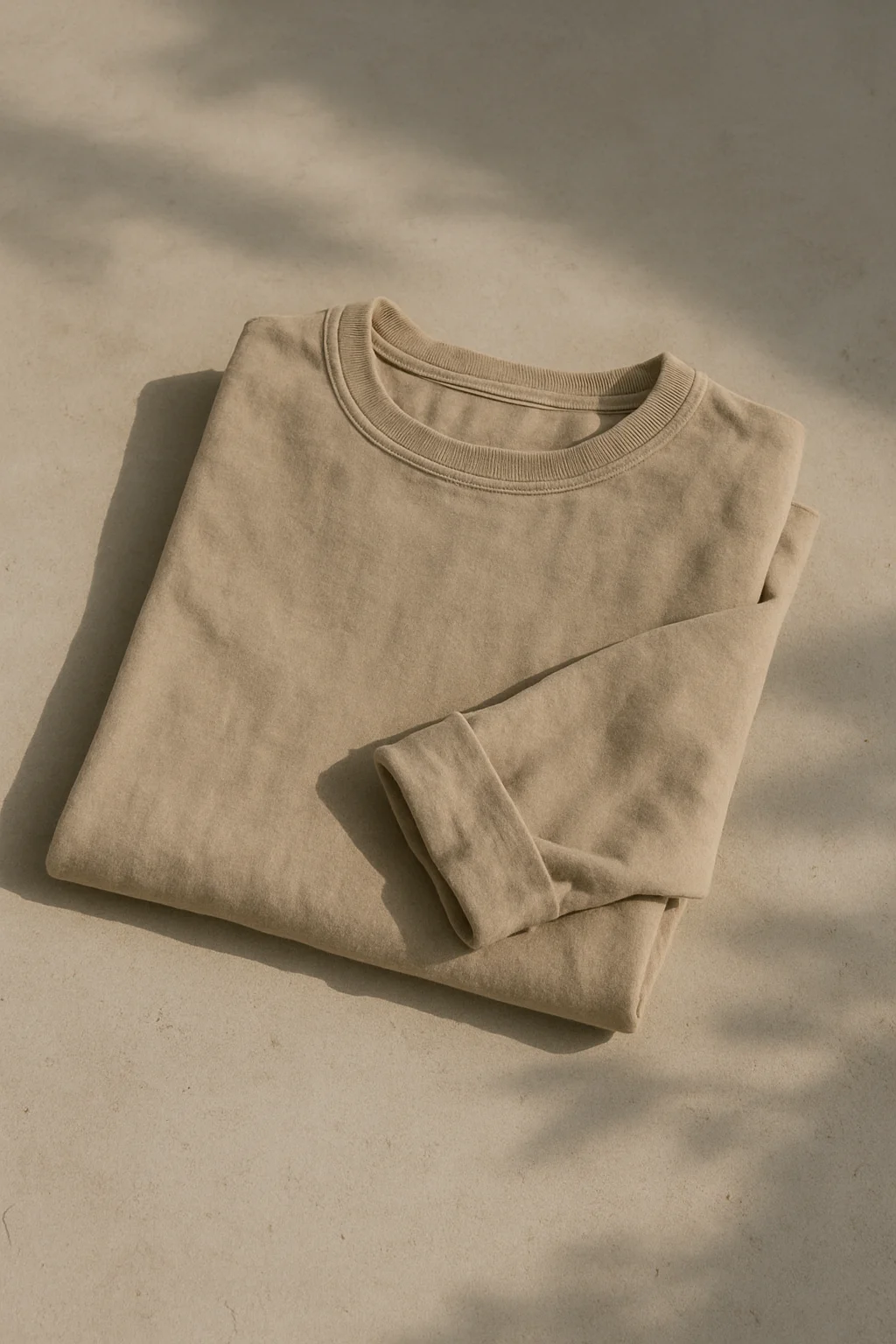 Folded minimalist sweatshirt designed for durability and everyday wear