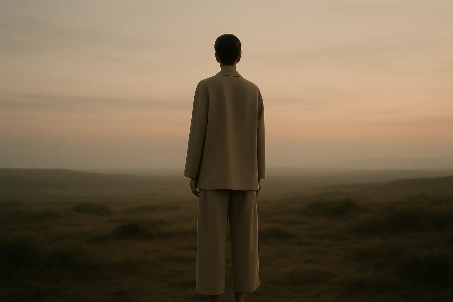 Person standing in open landscape symbolizing purpose driven fashion direction